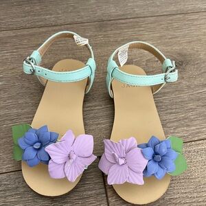 Janie and Jack Leather Floral Sandals with Ankle Strap size 8